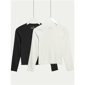 Sada dvou holčičích žebrovaných triček v bílé a černé barvě Marks & Spencer