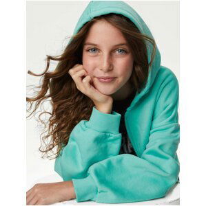 Zelená holčičí basic mikina na zip s kapucí Marks & Spencer