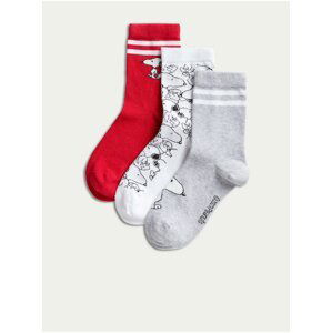 Sada tří párů ponožek v červené, bílé a šedé barvě Marks & Spencer