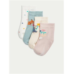Sada čtyř párů dětských vzorovaných ponožek v bílé, krémové, růžové a světle modré barvě Marks & Spencer