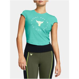 Tyrkysové sportovní crop top tričko Under Armour Pjt Rck Nght Shft Cap T Q4