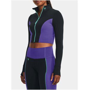 Černo-fialové sportovní crop top tričko Under Armour Pjt Rck LetsGo Crop FZ