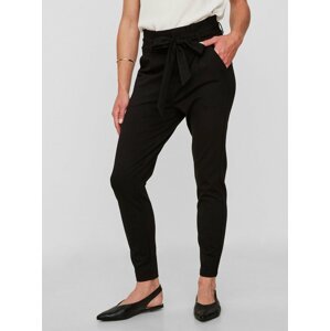 Černé zkrácené kalhoty s vysokým pasem VERO MODA