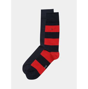 Sada dvou párů pánských pruhovaných ponožek v červené a tmavě modré barvě Tommy Hilfiger