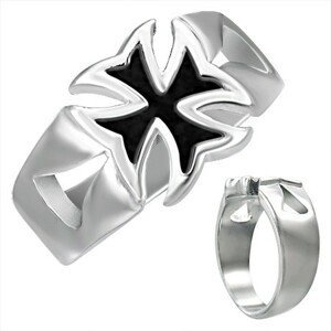 Mohutný ocelový prsten s patinovaným maltézským křížem - Velikost: 70