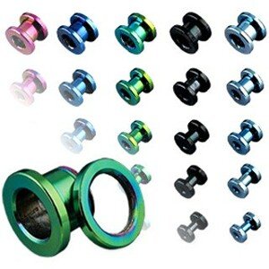 Tunel do ucha z titanu, anodizovaný, více barev se šroubováním - Tloušťka : 2 mm, Barva piercing: Fialová