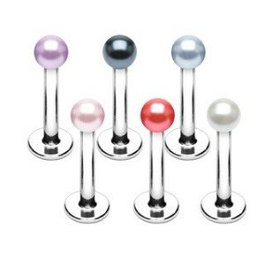 Piercing do brady z oceli - perleťové kuličky různých barev - Rozměr: 1,6 mm x 10 mm x 4 mm, Barva: Bílá