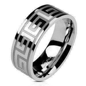 Prsten z oceli stříbrné barvy, lesklý povrch, řecký klíč, 8 mm - Velikost: 60