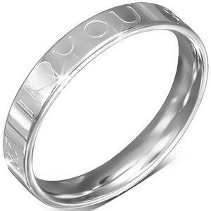 Ocelový prsten - kroužek, nápis I LOVE YOU, symbol ženy a muže - Velikost: 56