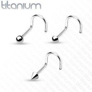 Titanový piercing do nosu, zahnutý, 1 mm - Tvar hlavičky: Kužel