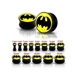 Lesklý černý plug do ucha - Batman - Tloušťka : 8 mm