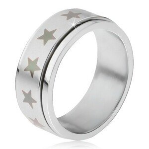Ocelový prsten - točící se matná obruč, potisk šedých hvězd - Velikost: 65
