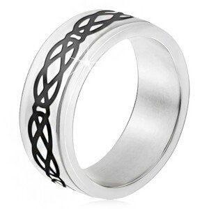 Ocelový prsten, vyvýšený pás, motiv slz a kosočtverců, tlusté linie - Velikost: 64