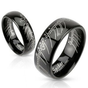 Černý ocelový prstýnek s motivem Pána prstenů - Velikost: 52