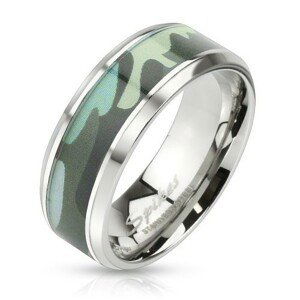 Ocelový prsten s modrým armádním motivem - Velikost: 65