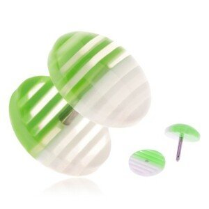 Fake plug z akrylu, průhledná kolečka s bílými a zelenými proužky