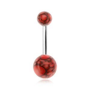 Piercing do bříška, akrylové kuličky s motivem červených bublinek