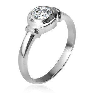 Stříbrný prsten 925, okrouhlá objímka se zirkonem, dvě obroučky - Velikost: 50