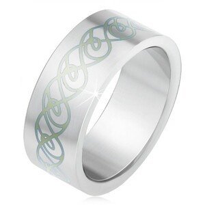Ocelový prsten, matný rovný povrch, ornament ze zakroucených linií - Velikost: 56