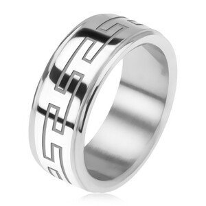 Ocelový prsten, zrcadlově lesklý, snížené okraje, řecký klíč - Velikost: 56