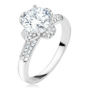 Prsten s čirým zirkonovým květem, kamínky v ramenech, stříbro 925 - Velikost: 70