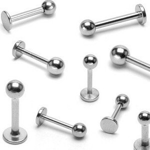 Labret z oceli 316L, lesklá kulička - Délka piercingu: 6 mm