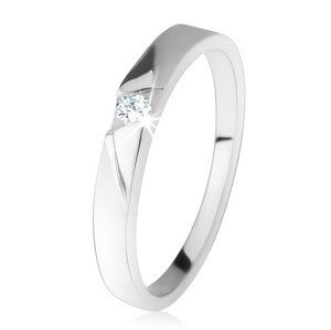 Lesklý prsten s čirým zirkonem, šikmé broušené pásy, ze stříbra 925 - Velikost: 59