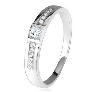 Lesklý prsten, dvě rovné linie, čiré kamínky, stříbro 925 - Velikost: 51