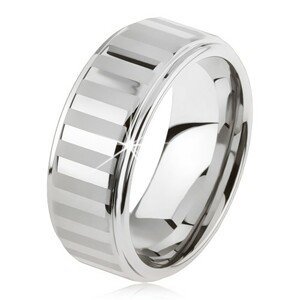 Wolframový prsten stříbrné barvy, lesklé a matné pásky - Velikost: 59