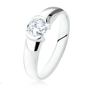 Stříbrný prsten 925, kulatý čirý kamínek, lesklý povrch - Velikost: 49