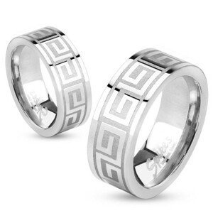 Prsten z oceli stříbrné barvy, lesklý povrch, řecký klíč, 6 mm - Velikost: 48