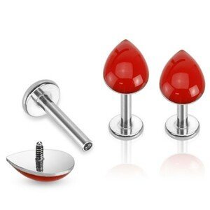 Piercing do brady z oceli, stříbrná barva, červená kapka - Délka piercingu: 6 mm