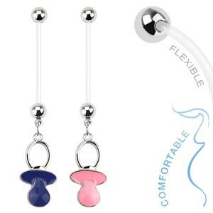 Piercing do bříška z bioflexu pro těhotné ženy, barevný dudlík - Barva piercing: Modrá