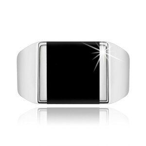 Stříbrný prsten 925, zrcadlově lesklá ramena, čtverec s černou glazurou - Velikost: 69