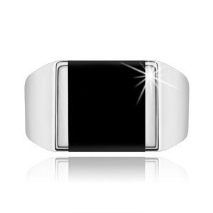 Stříbrný prsten 925, zrcadlově lesklá ramena, čtverec s černou glazurou - Velikost: 55