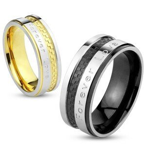 Prsten z oceli 316L, stříbrná a černá barva, nápis "Forever Love", 8 mm - Velikost: 62