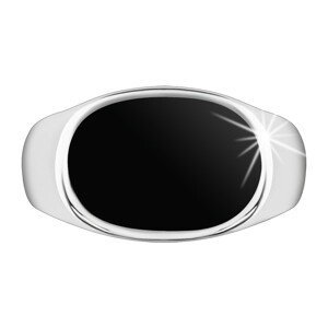 Stříbrný prsten 925, ovál s černou glazurou, lesklá a rozšířená ramena - Velikost: 70