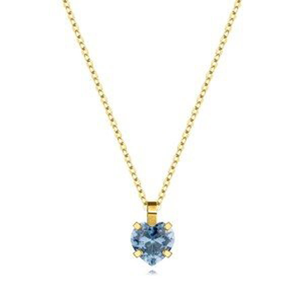 Zlatý náhrdelník 375, žluté zlato - světle modré zirkonové srdce, jemný řetízek