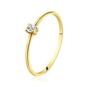 Prsten ze žlutého 14K zlata - čirá zirkonová slza, hladká jemná ramena - Velikost: 60