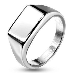 Prsten z nerezové oceli 316L - obdélník, hladký povrch, stříbrná barva - Velikost: 59
