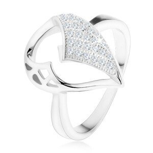 Stříbrný prsten 925, velká slza s asymetrickým výřezem, zirkonová část - Velikost: 55