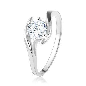 Zásnubní stříbrný prsten 925 - čirý zirkon mezi zvlněnými liniemi - Velikost: 55