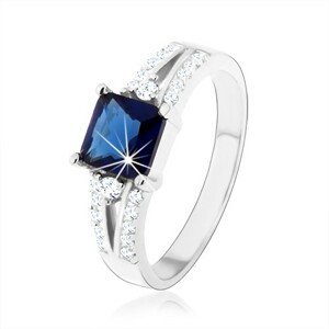 Zásnubní prsten, stříbro 925, modrý zirkonový čtverec, zdobená ramena - Velikost: 49