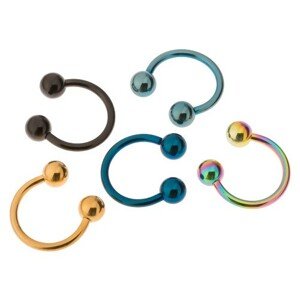 Piercing z oceli 316L, anodizovaný titanem, barevná podkova s kuličkami - Průměr: 10 mm, Barva piercing: Černá