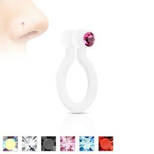 Fake piercing do nosu z Bioflexu, třpytivý zirkonek, různé barvy - Barva zirkonu: Duhová - AB