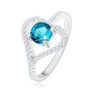 Zásnubní prsten ze stříbra 925, zirkonový obrys srdce, modrý zirkon - Velikost: 60