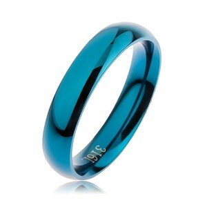 Prsten z oceli 316L modré barvy, hladký zaoblený povrch bez vzoru, 4 mm - Velikost: 54