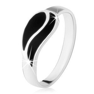 Prsten ze stříbra 925, dvě vlnky z černého onyxu, vysoký lesk - Velikost: 54