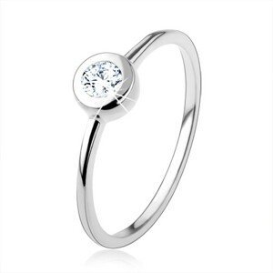 Stříbrný 925 prsten, tenká lesklá ramena, čirý zirkon v oblé objímce - Velikost: 49