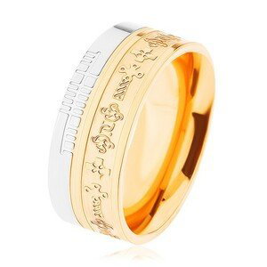 Dvoubarevný ocelový prsten - zlatý a stříbrný odstín, vzor - keltské kříže - Velikost: 62